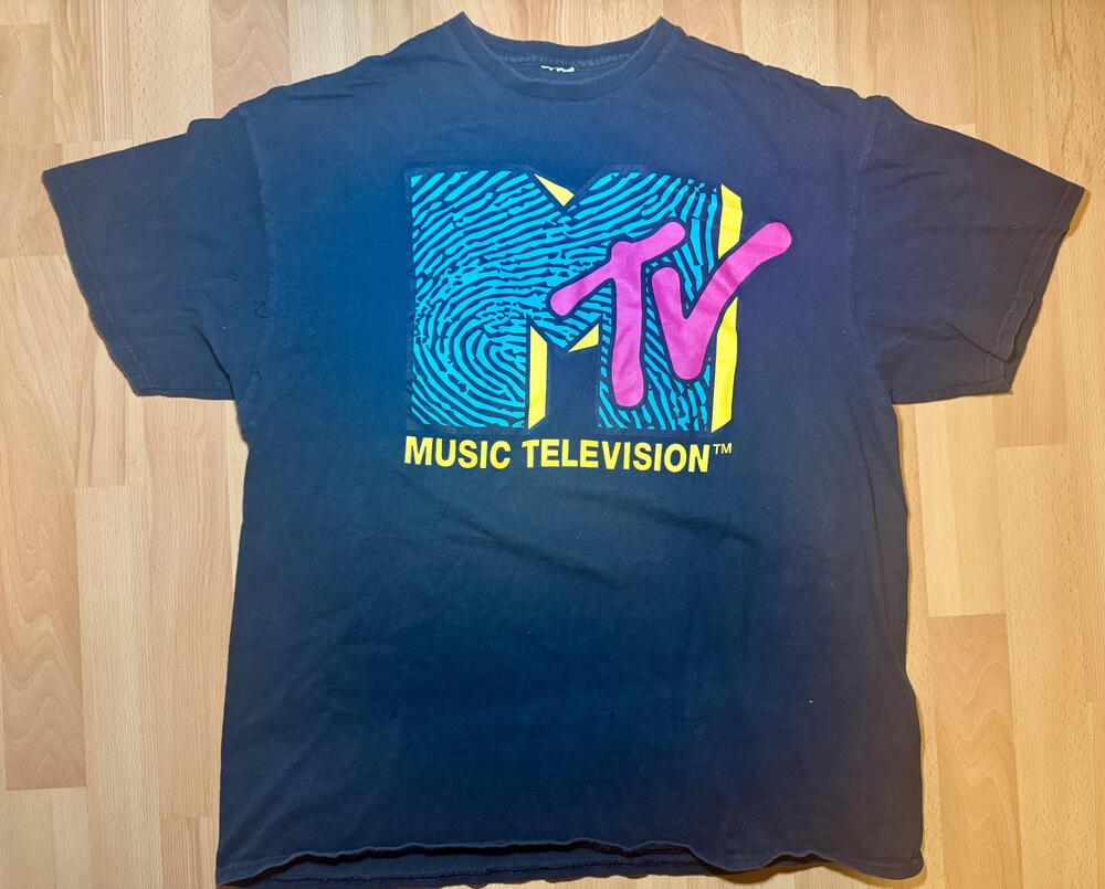 Vintage MTV Shirt Mens Large Black Music Television 80s Retro TV Graphic Tee 90s